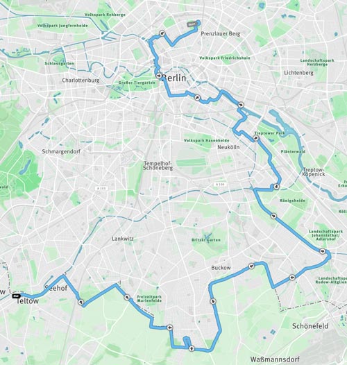 Karte der 59-km-Etappe der 100 Meilen Berlin 2016
